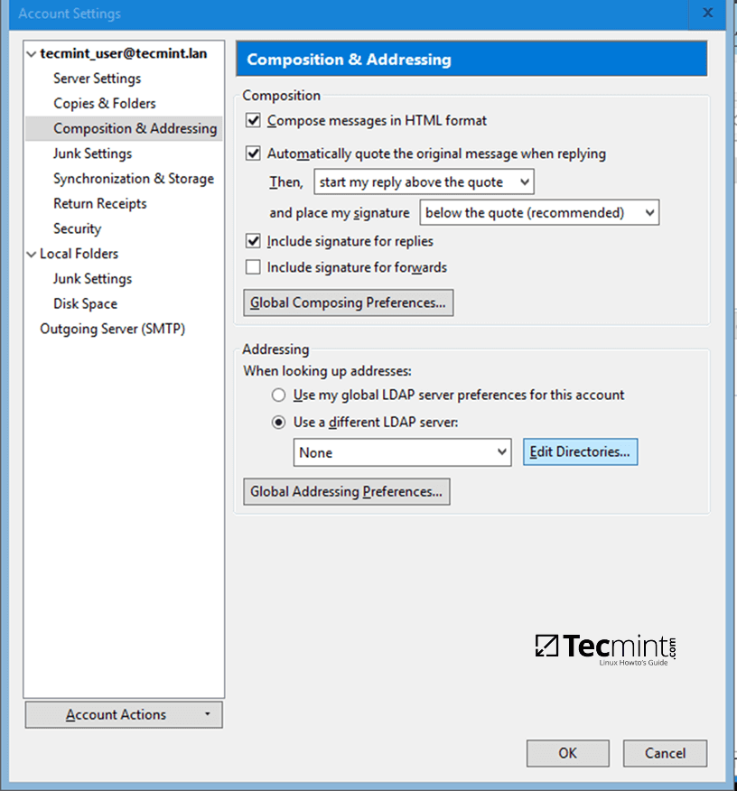 Thunderbird Composition & Addressing Settings