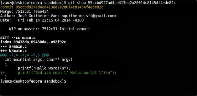 Output after executing the git-show command 