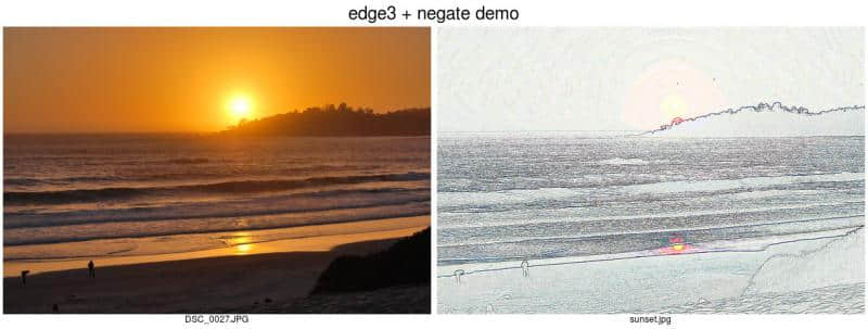 在图片上使用 `edge` 和 `negate` 选项