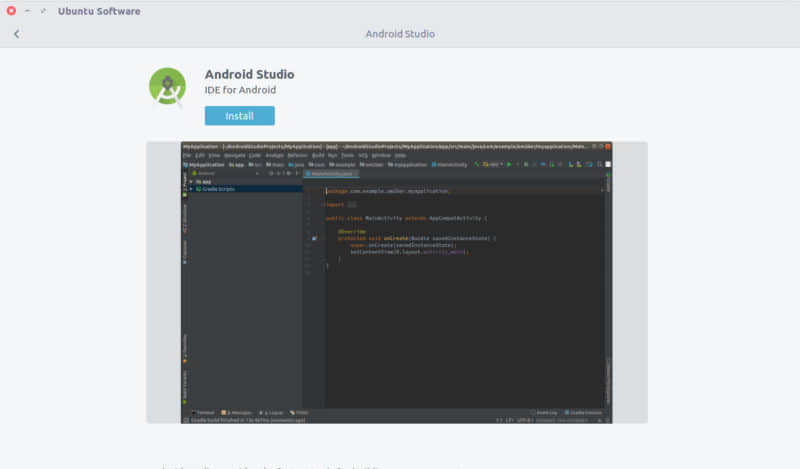 Install Android Studio in Ubuntu from Software Center