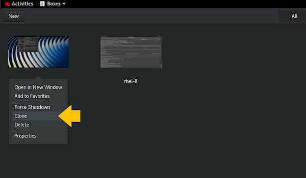 Cloning your golden image in GNOME Boxes.