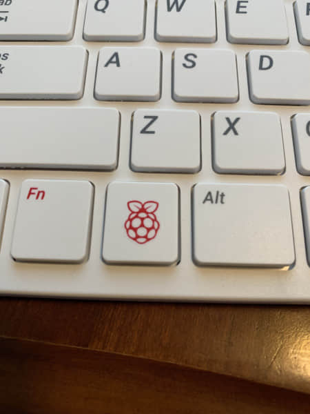 Raspberry Pi logo on the keyboard