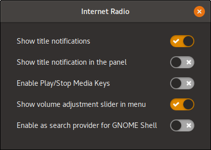 GNOME Internet Radio Settings