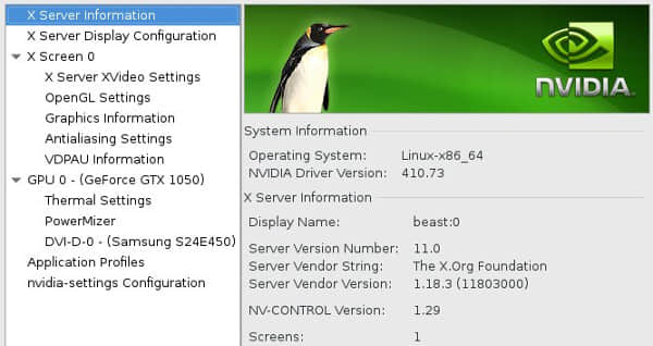 Nvidia configuration application
