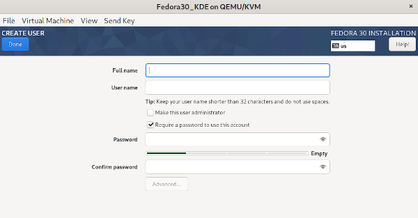 Create a user during installation