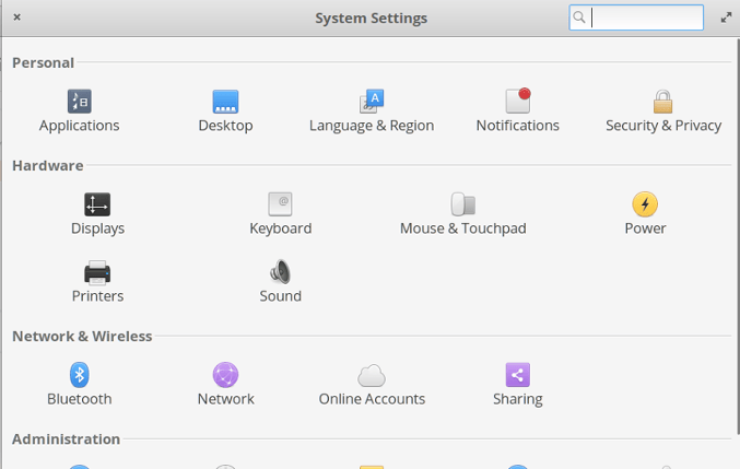 Elementary OS 的设置界面