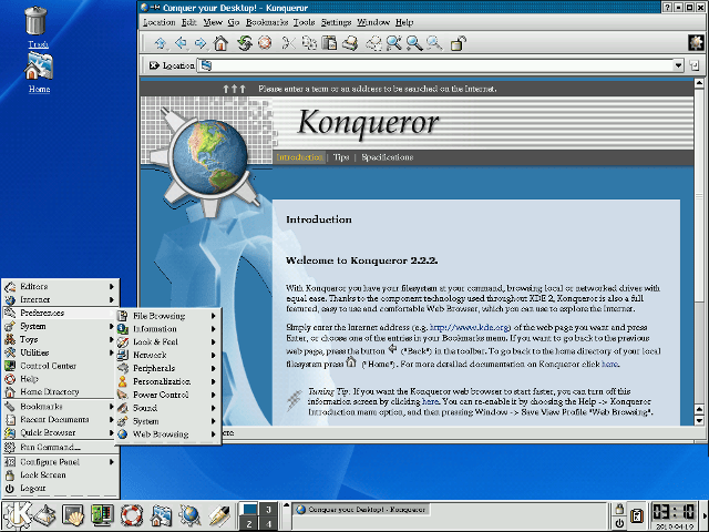 KDE 2.2.2 (2001) showing the Konqueror browser