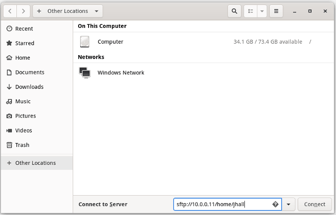 GNOME file manager Connect to Server
