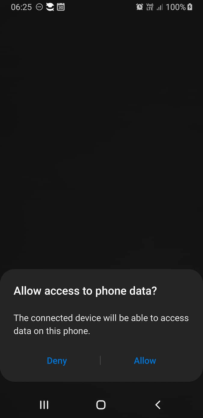 Screenshot of allow access message