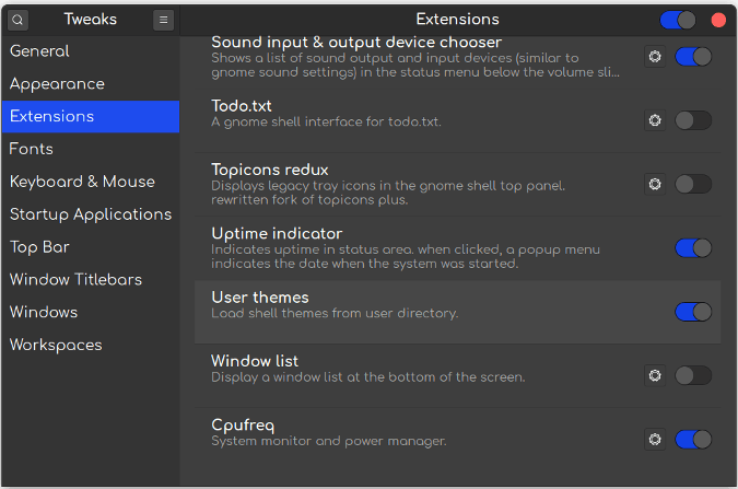 Enable User Themes Extension