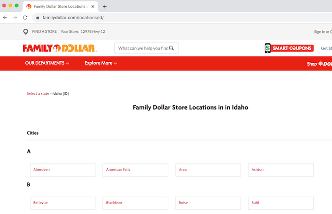 爱达荷州 Family Dollar 所在地页面