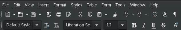 LibreOffice Writer menus with underlines
