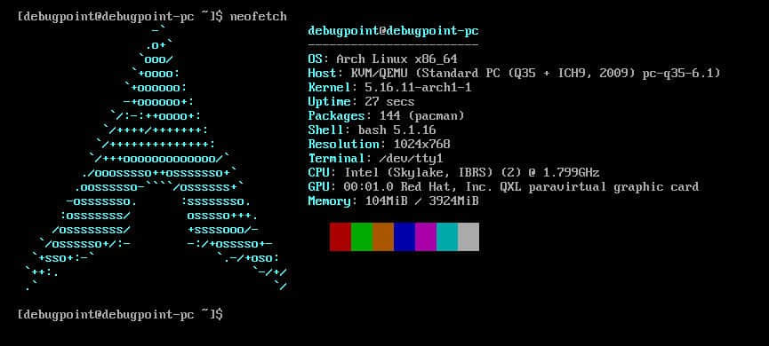 A base Arch Linux prompt