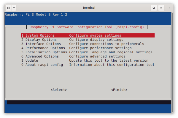Raspberry Pi config main window
