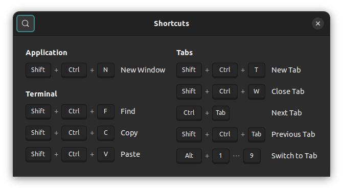 GNOME 控制台中的键盘快捷键