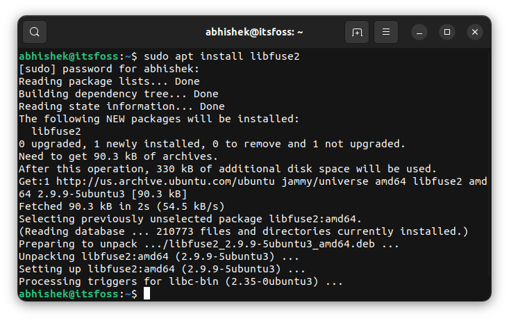 Install libfuse2 in Ubuntu