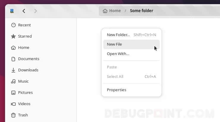 New File Option in Files Context Menu