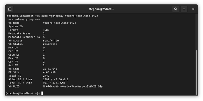 vgdisplay command output